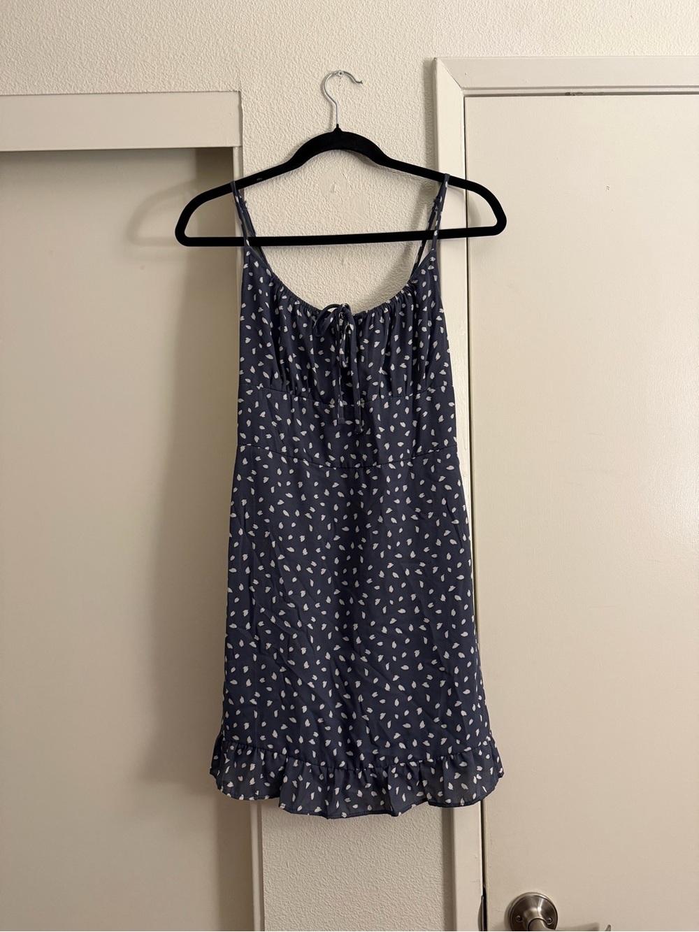 Abercrombie & Fitch Navy Blue Spotted Ruffle Hem Slip Dress
